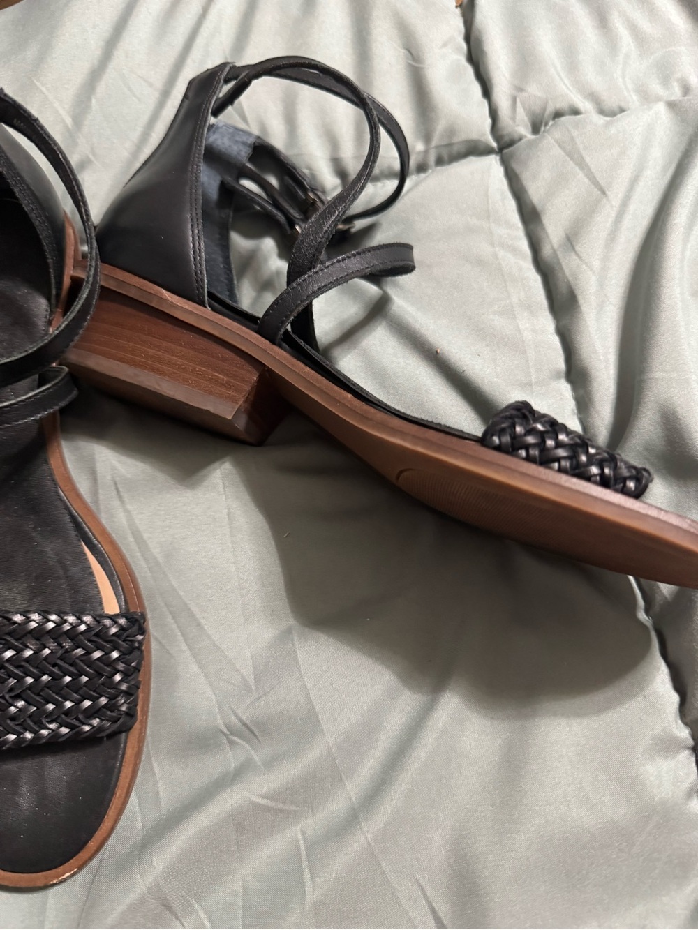 Lucky Brand Black Braided Strap Low Block Heel Sandals